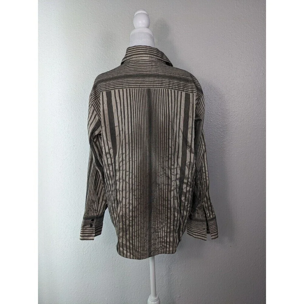 Chico's Womens Shirt 3 Large Golden Striped Button Up Long Sleeve Silk Blend N24 - Picture 3 of 7